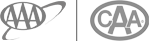 The image features two circular logos with "AAA" on the left and "CAA" on the right, both with similar design styles and colors.