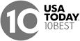 The image shows a logo with "10" inside a partial circle and "USA TODAY 10BEST" written next to it.