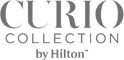 The image features the logo for "Curio Collection by Hilton," a brand of hotels and resorts under the Hilton umbrella.